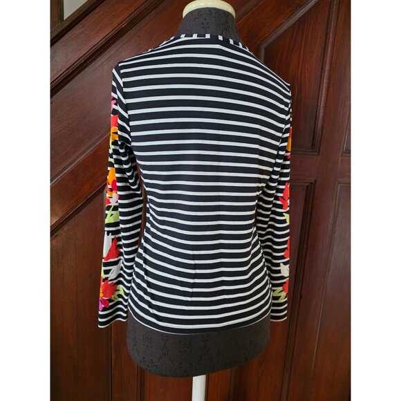 Lands End Womens Stripe & Floral Long Sleeve Top XS Petite Black/White - Picture 3 of 7